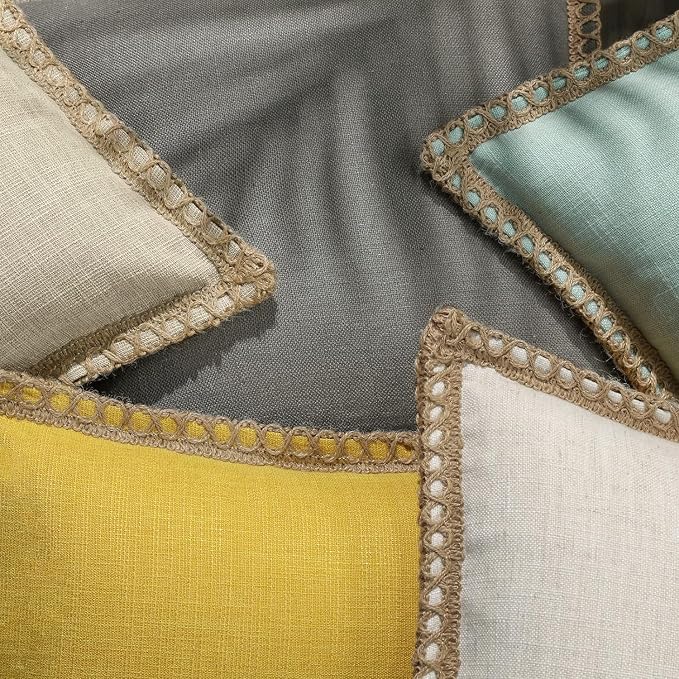 Phantoscope Farmhouse Solid Throw Decorative Pillow Cover Burlap Linen Trimmed Tailored Edges Outdoor Pillow Oatmeal 1 Pack 12 x 20 inches, 30 x 50 cm