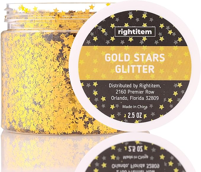 Nail Glitter - Gold Stars Chunky Glitter in Jar - 2,5 Oz Christmas Glitter for Crafts - Golden Glitter for Slime - Face Glitter - Candle Glitter - Body Glitter