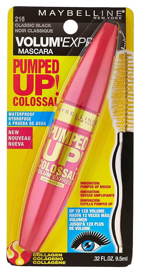 Maybelline Volum' Express Pumped Up! Colossal Waterproof Mascara, Classic Black, 0.32 fl. oz.