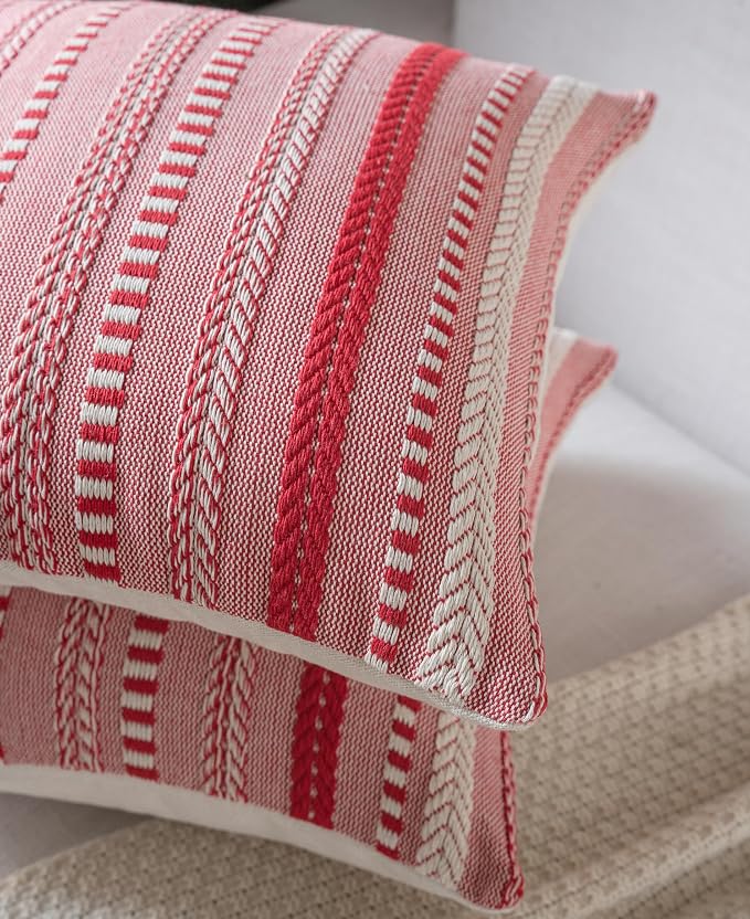 Cethom Christmas Pillow Covers 18x18 Inch Set of 2, Farmhouse Boho Christmas Decoration Couch Pillow Cases, Red Accent Pillows of Bed, Sofa Bedroom Living Room Home Decor Cushion Cover