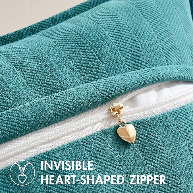 MIULEE Pack of 2 Teal Decorative Chenille Pillow Covers 18x18 Inch | Soft Couch Throw Pillows,Farmhouse Cushion Covers with Elegant Design for Sofa,Bedroom,Living Room,Spring Home Decor