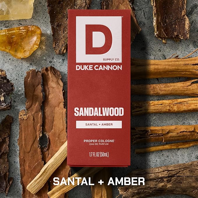 Duke Cannon Proper Cologne for Men, Sandalwood (Santal + Amber), Long-Lasting Eau de Parfum, 1.7 fl oz