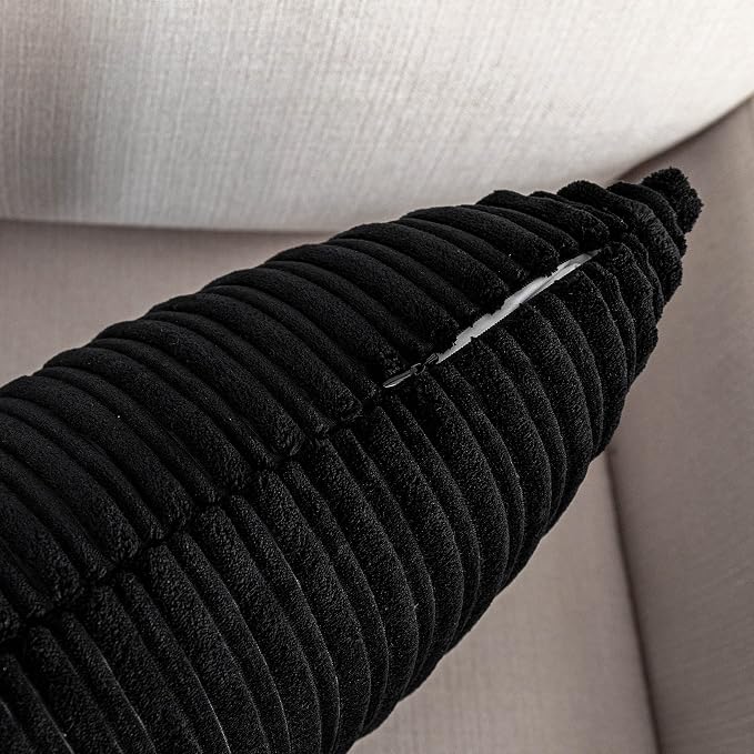 UGASA 14x20 Inch Pillow Cover Pack of 1 Soft Boho Stripe Corduroy Long Rectangular Lumbar Cushion Cover Farmhouse Decorative Throw Pillowcase for Bed, Couch, Sofa, Bedroom, Living Room, Black