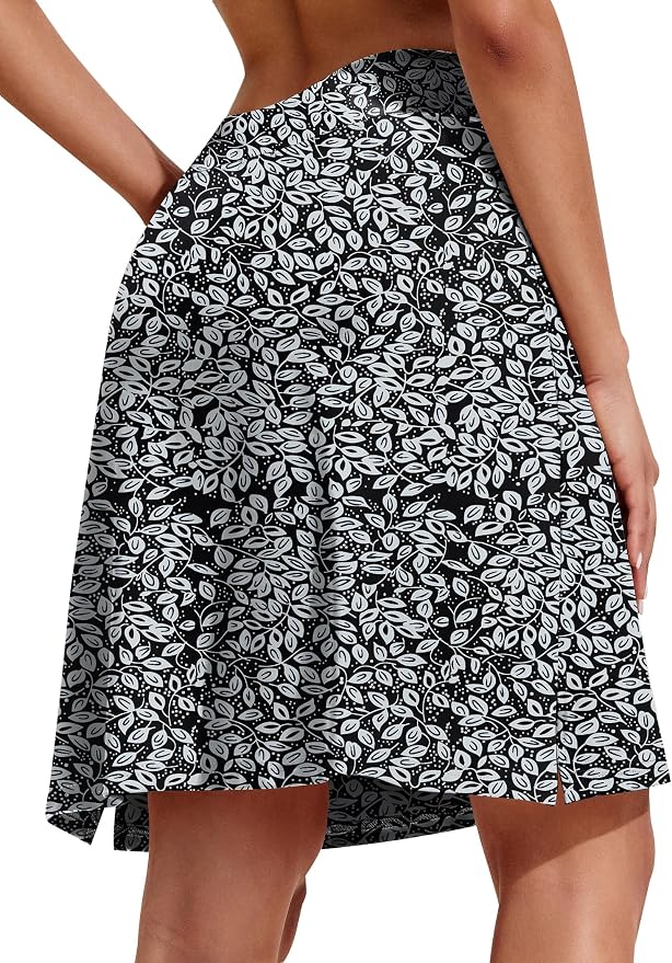 COOrun Women's 20" Knee Length Skirts High Waisted Golf Skorts with Pockets | Soft, Quick Dry, Split Hem, Built-in Shorts, A-line, Modest Skirts, for Golf Athletic Tennis Work Casual