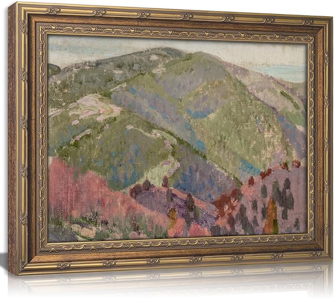 Vintage Gold Framed Canvas Wall Art Abstract Mountain Landscape Painting Picture Wall Decor Retro Nature Pastel Hills Poster Print Artwork for Living room Bedroom Home Decoration