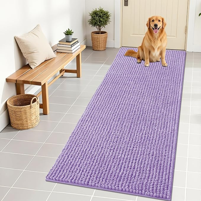 OLANLY Dog Door Mat for Muddy Paws 70x24, Extra Absorbent Chenille Mud Mat | Lavender, Absorbs Moisture and Dirt, Non-Slip Machine Washable Doormat, Quick-Drying Indoor Entryway Floor Mat for Dogs