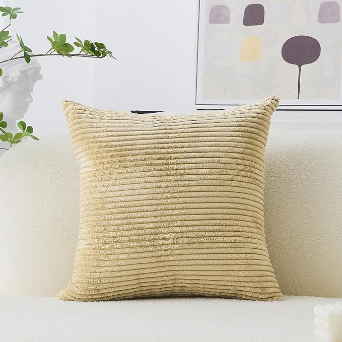 Home Brilliant Decorative Pillow Cover 26 x 26 Plush Velvet Corduroy Striped Throw Euro Pillow Sham Cushion Cover for Sofa, 26x26 inches (66cm), Taupe