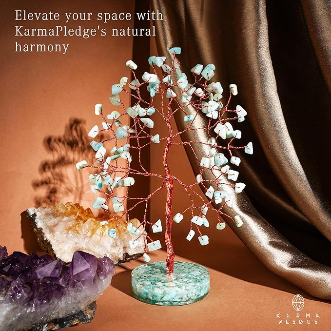 Amazonite Crystal Tree of Life Birthday Gifts for Women, Men, Friends, Handmade Chakra Healing Crystals Tree for Home Office Decor, Positivity, Good Luck, Money, Unique Gifts for Her Mom, Sister, Dad