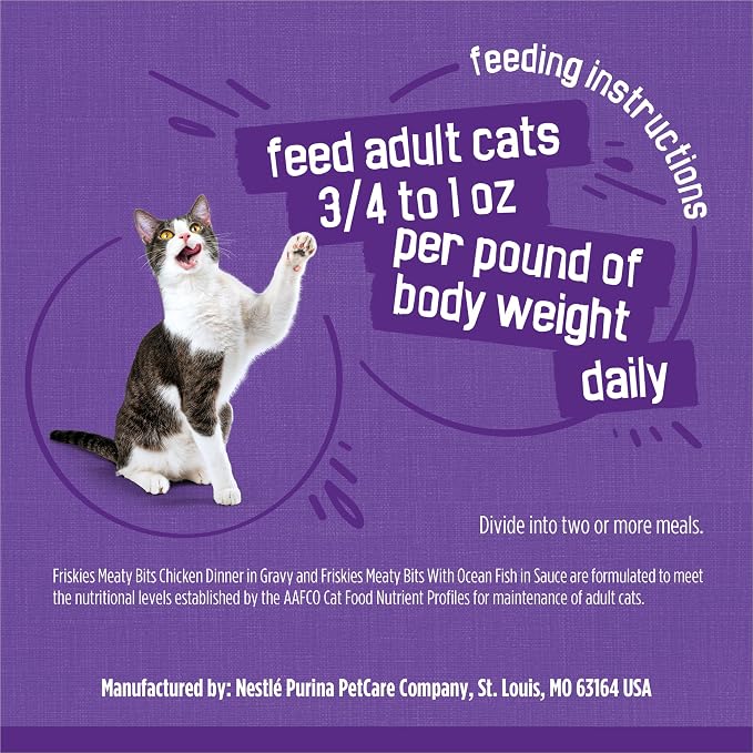 Purina Friskies Meaty Bits with Ocean Fish and Chicken Dinner in Gravy Multi Cat Wet Cat Food Variety Pack - 13.5 Ounces (Pack of 12)