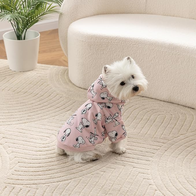 Berkshire Peanuts® Dog Hoodie, Pet Sweater with Leash Hole & Elastic Sleeve, Snug Fit for Puppies, Kittens, and Small Dogs, Small, Moods of Snoopy Mini Blush