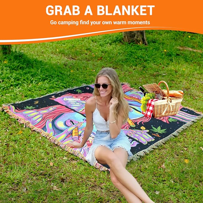 Trippy Throw Blanket for Couch Bed Lounge Chair Hippy Trippy Boho Chair Throw Blanket Hippie Hippy Wall Tapestry Woven Throws Blankets Smoking Weed Accessories Marijuana Cannabis Boho Room Decor 51x59
