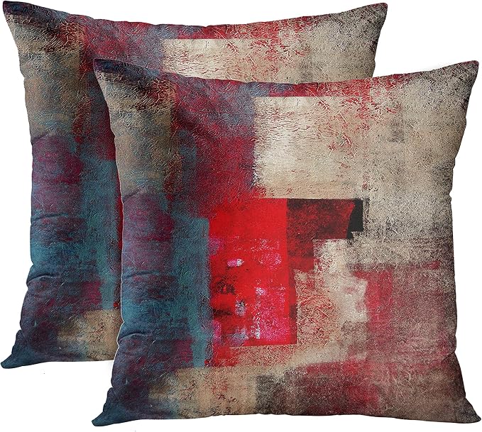 Emvency Throw Pillow Covers Set of 2, 18 x 18 Inch, Red Brown | Abstract Modern Painting Outdoor Decorative Square Pillow Cases Couch Cushion Case for Couch Bed Sofa Living Room Home Decor