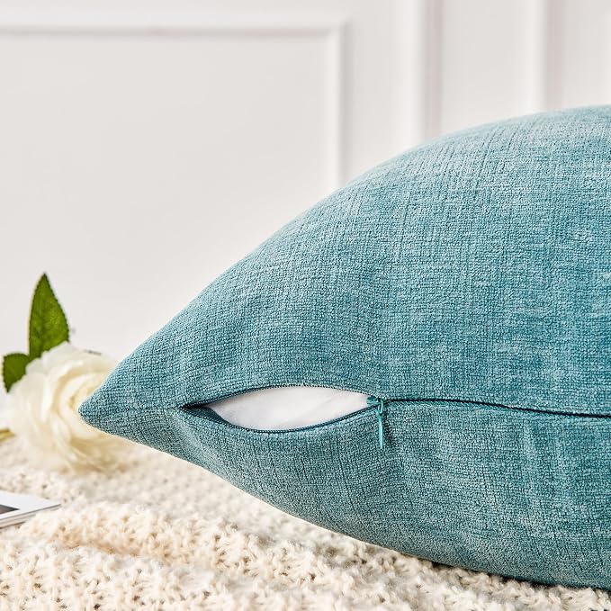 GAWAMAY Decorative Square Throw Pillow Covers 20"x20" Inch Set of 2, Super Soft Chenille Pillows Farmhouse Fall Pillowcase for Living Room Bedroom Sofa Couch Cushion Cover Smoke Blue 50x50cm
