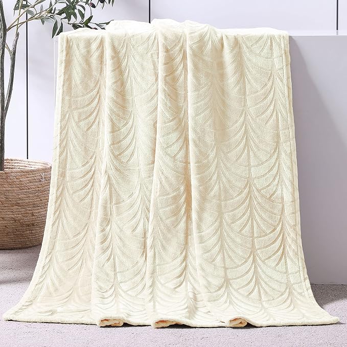 Whale Flotilla Soft Flannel Fleece Throw Blanket for Couch, Ivory | Cozy Lightweight Breathable Velvet Sofa Throws, Plush Fluffy Vintage Pattern Decorative Blanket for Bed, All Season, 50"x60"