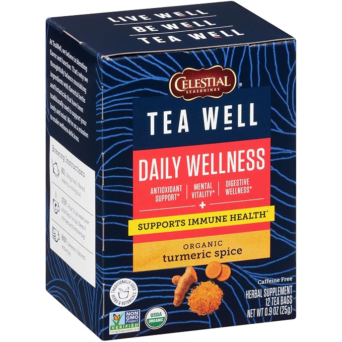 Celestial Seasonings TeaWell Herbal Tea, Daily Wellness, Organic Turmeric Spice, 12 Count (Packaging May Vary) (Pack of 2)