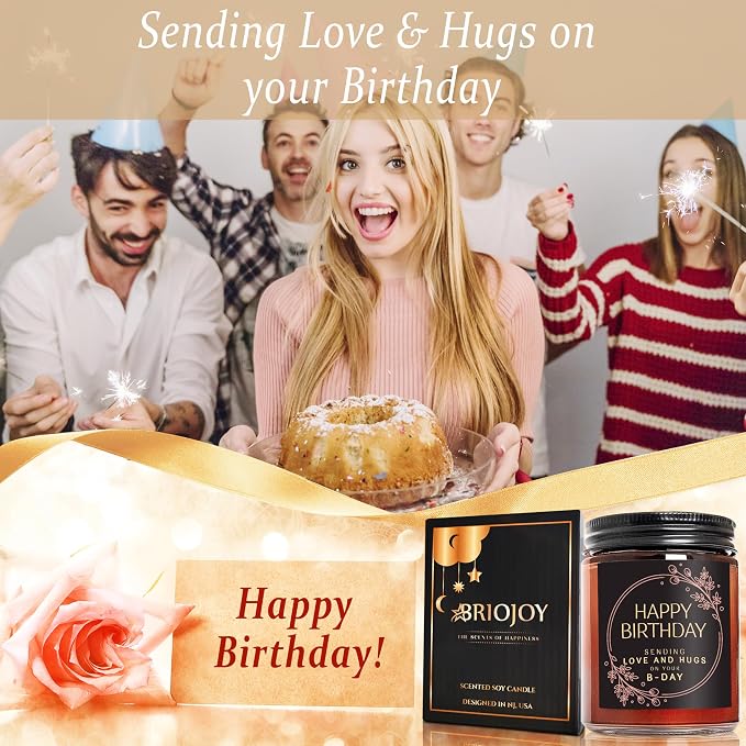 Birthday Gifts for Women Men - Sending Love Hugs Bday Candle for Her Him - 16th18th 21st 30th 40th 50th Happy Birthday Candle Gift for Sister Mom Wife Friends - Jasmine Relaxing Soy Spa Candle