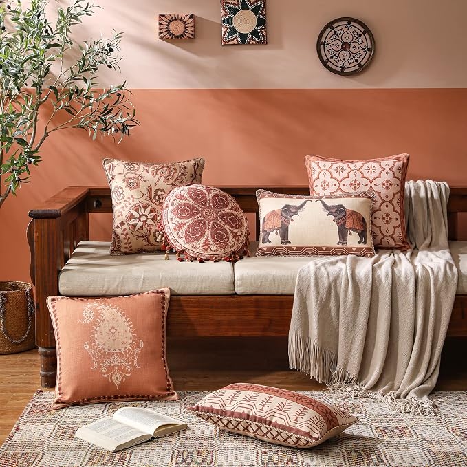 patdrea Floral Linen Decorative Throw Pillow Covers Set Soft Durable Cushion Cases Pillowcase for Couch Bedroom Car Living Room 12"x 20"