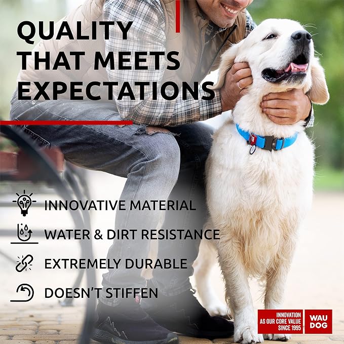 WAUDOG Waterproof Dog Collar Airtag Holder QR Tag Small Medium Large Dogs | Water and Dirt Resistant, Quick Dry QR Pet Tag Adjustable Durable Comfort for Male and Female Dogs Outdoor Walking Training