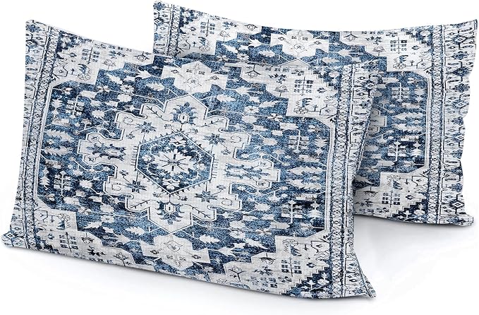 Boho Throw Pillow Covers 12x20 inch Set of 2,Soft Pillowcases Bohemia Carpet Printing Pattern Decorative Sofa Living Room Bed Rectangle Pillow Case Cushion Cover-Blue White