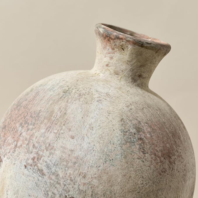6.38" Ceramic Vase for Home Decor, Decorative Terracotta Farmhouse Rustic Vases for Living Room Kitchen Bedroom Bathroom Entryway Mantel Table, Pottery Vases for Grass Pampas Dried Fresh Flowers