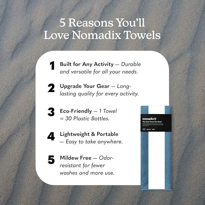 Nomadix Original Towel - Perfect for Beach, Pool, Travel, Camping, Yoga - Made with Recycled Materials - Super Absorbent - Sand Resistant - Classic Cabana Black - 72.5x30