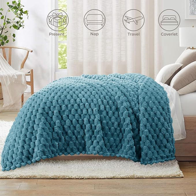 Whale Flotilla Soft Fleece Twin Size Bed Blanket 3D Jacquard, Slate Blue | Lightweight Coverlet Bedspread, Super Cozy Plush Fluffy Fuzzy All‑Season Decorative Blanket for Bed, Dorm Essentials, 60"x80"