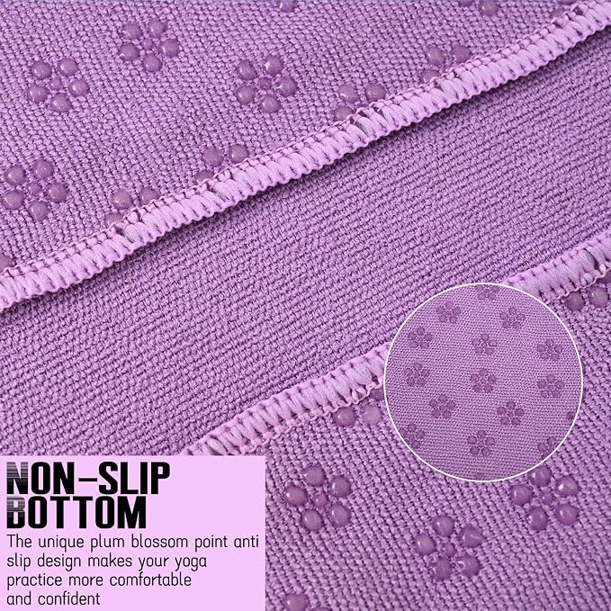 3 Pack Hot Yoga Towels with Plum Blossom Grip Dots, Non Slip Yoga Mat Towel, Super Absorbent Soft Suede Microfiber Mat Cover for Hot Yoga, Pilates, Bikram & Workout, 24" x 72", Lavender