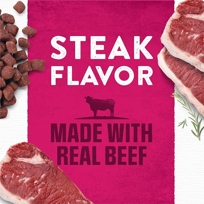 Purina Moist & Meaty Soft Dog Food Pouches, 36 ct | Steak Flavor adult dog food, made with real beef, individual pouches, no-mess meal or tasty treat