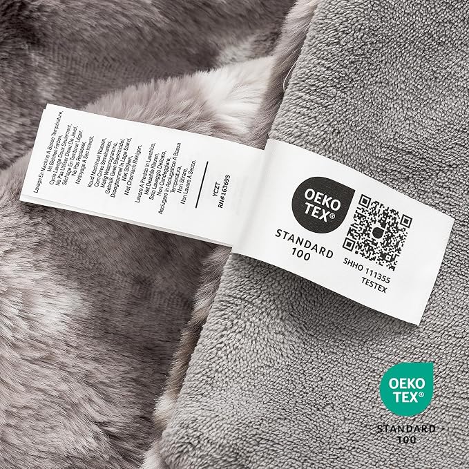 Cozy Bliss Deluxe Striped Rabbit Faux Fur Throw Blanket, Soft Fluffy Warm Plush Blanket for Winter, Modern Homr Decor, Tie-dye Grey 50"x60"