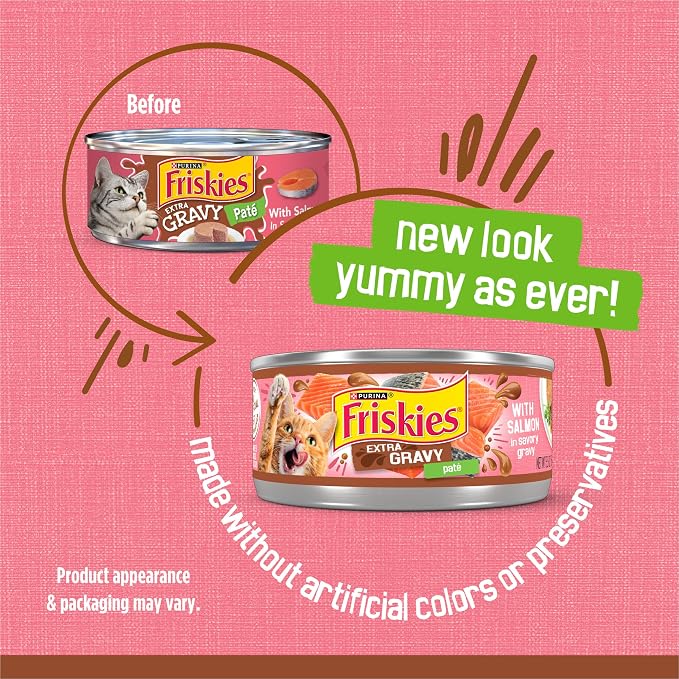 Friskies Purina Wet Cat Food Extra Gravy Pate with Salmon in Savory Gravy - 5.5 oz. Cans,(Pack of 48)
