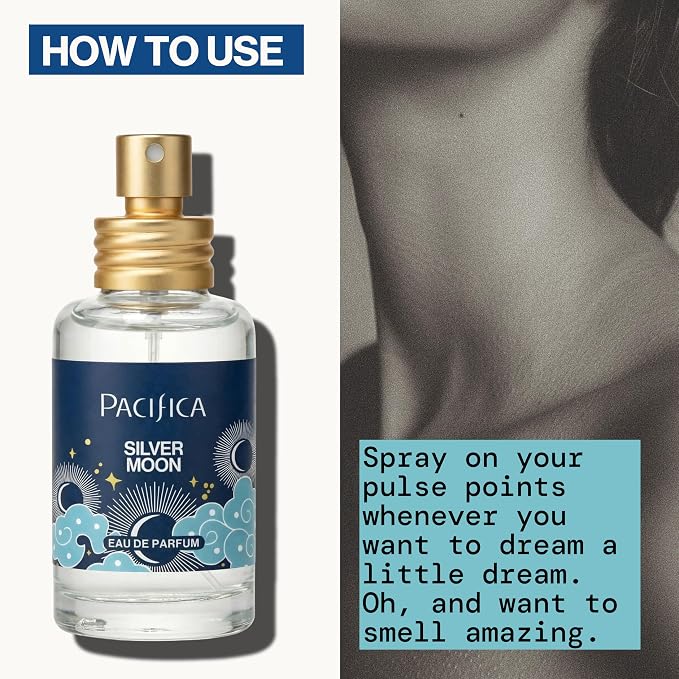 Pacifica Silver Moon Perfume 1oz – Long-Lasting Warm Vanilla & Almond Clean Fragrance for Women Vegan, Cruelty-Free, Essential Oils, Non Toxic