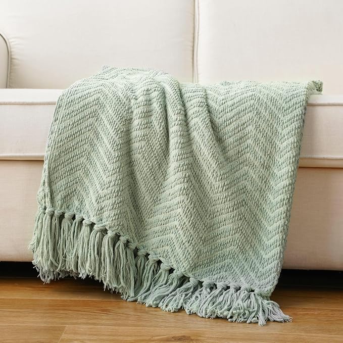 BATTILO HOME Sage Green Throw Blanket for Couch, 50"x60" | Knit Sage Throw Blanket Versatile for Couch, Super Soft Warm Spring Green Blanket for Bed Sofa