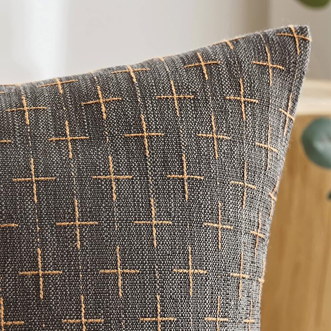 MIULEE Pack of 2 Decorative Burlap Linen Throw Pillow Covers Modern Farmhouse Pillowcase Rustic Woven Textured Cushion Cover for Sofa Couch Bed 16x16 Inch Dark Grey