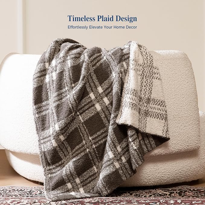 Knit Throw Blanket for Couch, Soft Cozy Fluffy Knitted Blanket for Sofa, Bed, Gift for Women Girls Home Decor (Dark Taupe, Throw 50x72)