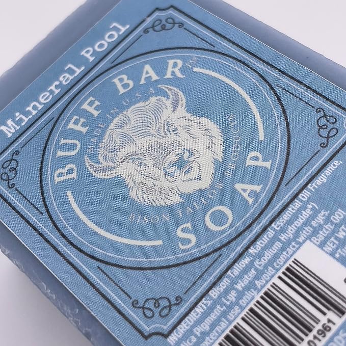 Big Crazy Buffalo Bison Tallow Buff Soap Bar, Mineral Pool, (2 pack) - Scents of Himalayan Sea Salt, Moss, & Freesia - Cleans, Moisturizes, Soothes, Hydrates - No Chemicals or Preservatives