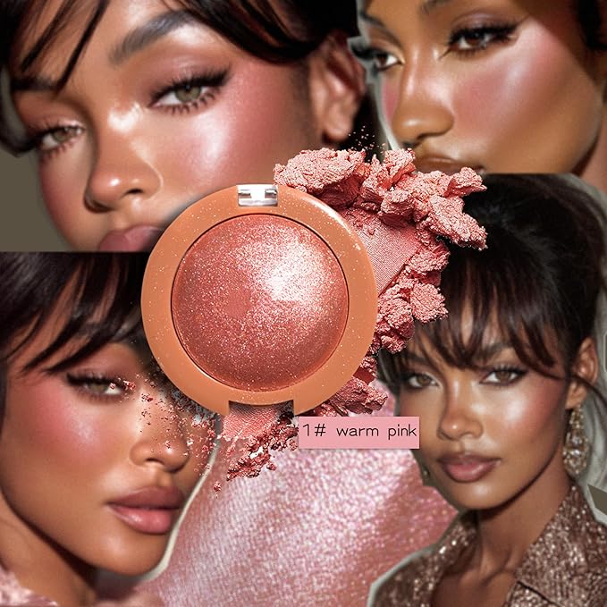 MAEPEOR Powder Blush Lightweight Smooth Blendable Face Blush Effortless Shimmer Natural Finish Blusher Face Makeup (01 Warm Pink)
