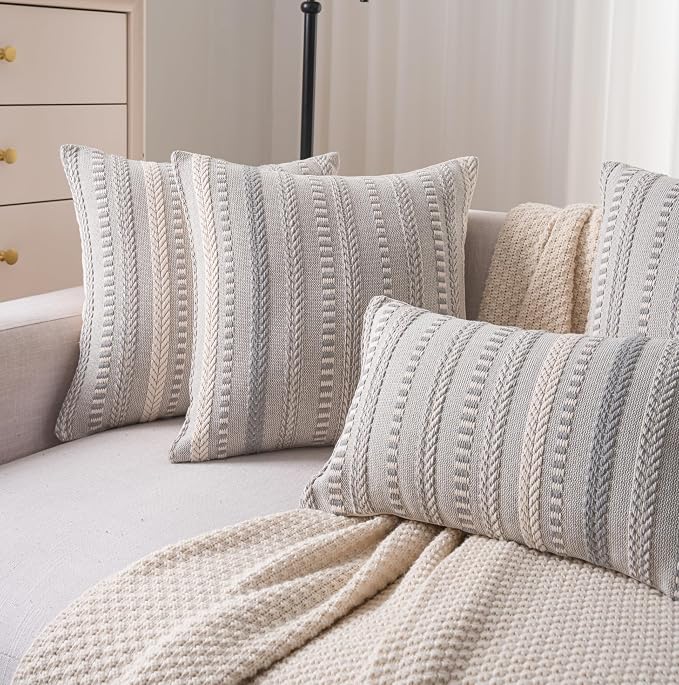 Cethom Boho Throw Pillow Covers 20x20 Inch Set of 2, Farmhouse Decorative Couch Pillow Cases, Grey Accent Pillows of Bed, Sofa Bedroom Living Room Home Decor Cushion Cover