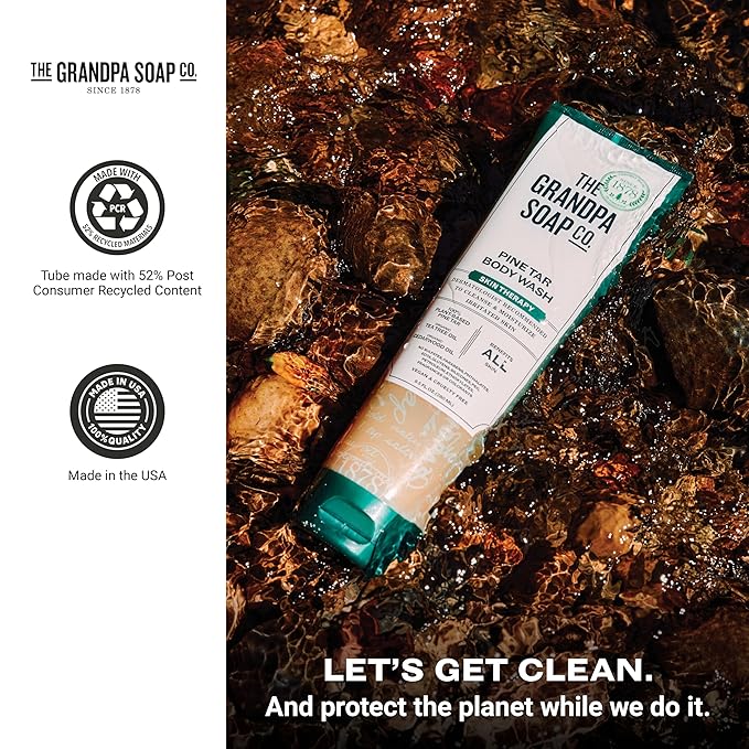 The Grandpa Soap Company Pine Tar Body Wash - Dermatologist Recommended to Cleanse & Moisturize Irritated Skin, Deodorizing Power, With Pine Tar & Tea Tree Oil, 9.5 Fl Oz