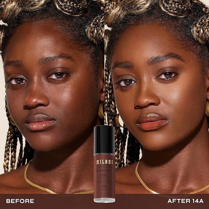 Milani Conceal + Perfect 2-in-1 Foundation + Concealer for a Flawless Complexion, Under Eye Corrector, Cover Redness and Imperfections, Waterproof and Sweatproof - Cocoa