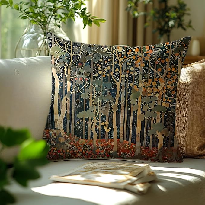 Rustic Autumn Forest Pillow Covers 20x20 Double-Sided, Fall Home Room Decor, Vintage Botanical Nature William Morris Inspired Decorative Throw Pillow Covers for Home Bedroom Living Room