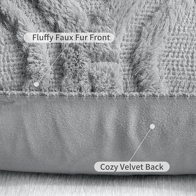 decorUhome Faux Fur Plush Soft Grey Throw Pillow Covers 20x20 Set of 2 | Wool Solid Fall Couch Pillow Covers, Accent Modern Farmhouse Neutral Decorative Square Pillow Cases for Sofa Bed Living Room