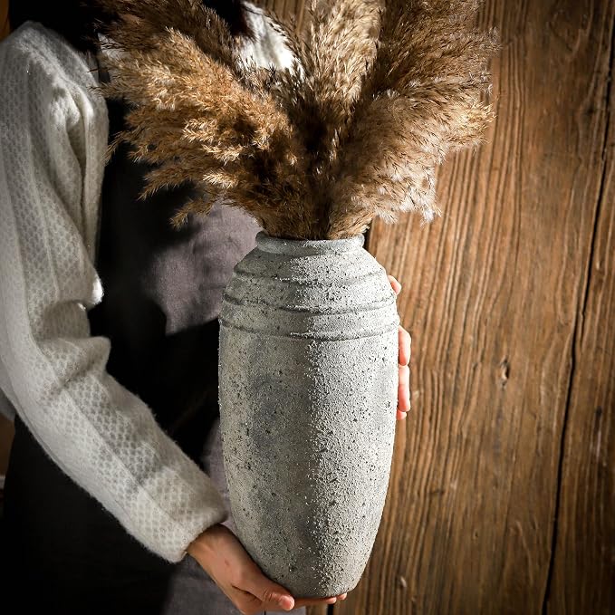 Large Ceramic Flower Vase, 12.87 Inch Tall Vase for Home Decor | Vintage Pottery Vase Adds Rustic Farmhouse Charm to Living Room, Shelf, Entryway and Table Decor, Ideal for Pampas Grass