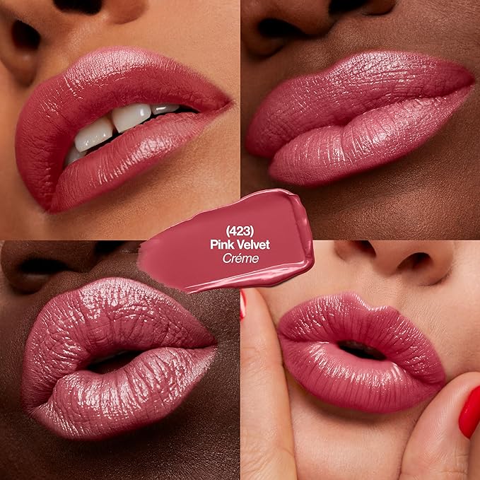 Revlon Super Lustrous Lipstick, Creamy Formula For Soft, Fuller-Looking Lips, Moisturized Feel, 423 Pink Velvet, 0.15 oz