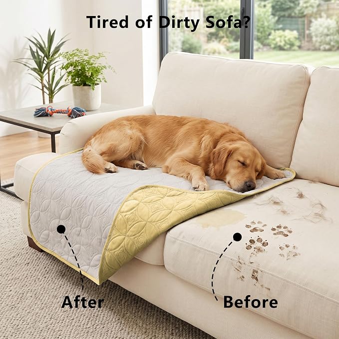 Waterproof Couch Cover for Dogs - Washable Pets Furniture Protector | TPU Leak-Proof Liner, Lightweight & Reversible, Fits Chair, Sofa, Bed, 30" x 30" , Sand/Cream