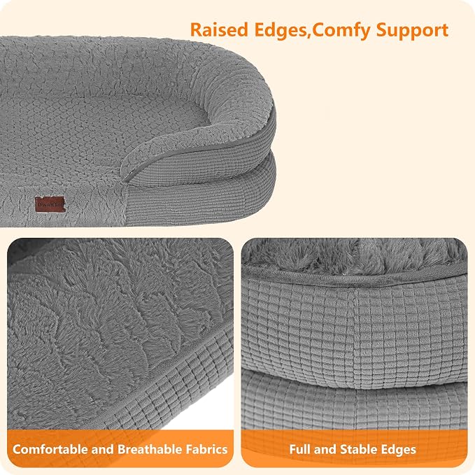 Dwanton Orthopedic Waterproof Medium Dog Bed Sofa, Gel Memory Foam, 36" | Egg-Crate Foam Dog Sofa, Washable Pet Bed with Four Sided Bolster Cushion, Removable Cover & Non-Slip Bottom, Medium Grey-1