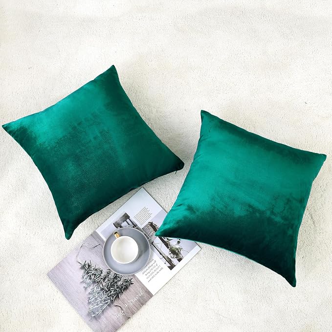 NiNi ALL Teal Velvet Throw Pillow Covers 24x24 Pack of 2 Decorative Couch | Soft Solid Boho Cushion Squar Pillow Cases for Chair Sofa Bedroom Farmhouse Living room Modern Luxury Home Decor Christmas