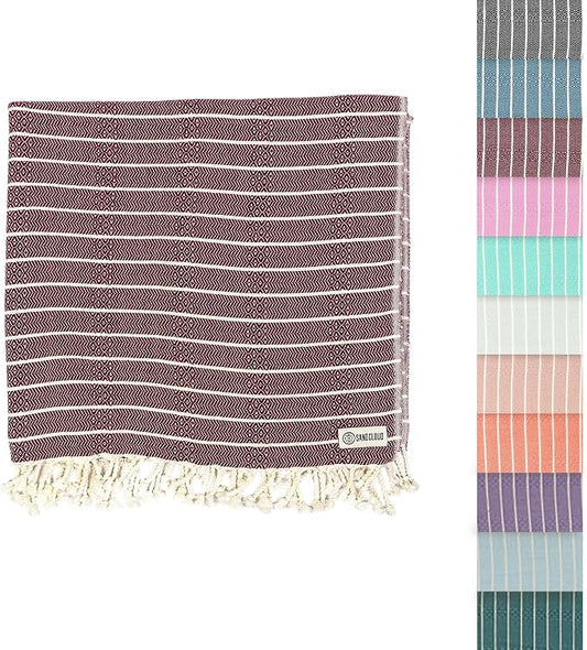 Sand Cloud Turkish Beach Towel - Sand Resistant - 100% Certified Organic Turkish Towel - Quick Dry Towel for Beach, Picnic, Blanket or Bath - As Seen on Shark Tank - Gocek Burgundy