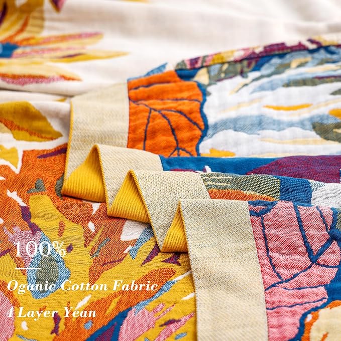 VANJOROY King Extra Large Boho Throw Blanket Oversized 91" x 108", 100% Organic Cotton Soft Bed Throw - Floral Bird Butterfly Pattern Farmhouse Blanket for Couch Sofa Chair and Gift.