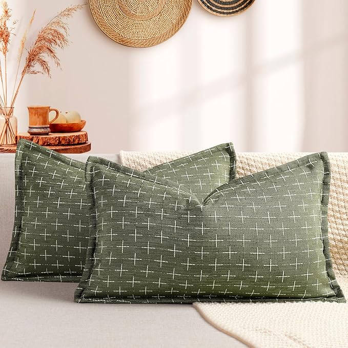 12x20 Pillow Covers Set of 2 Soft Polyester Textured Lumbar Pillow Covers with Stylish Flange Edge Cozy Farmhouse Throw Pillows for Couch Bed Sofa Living Room