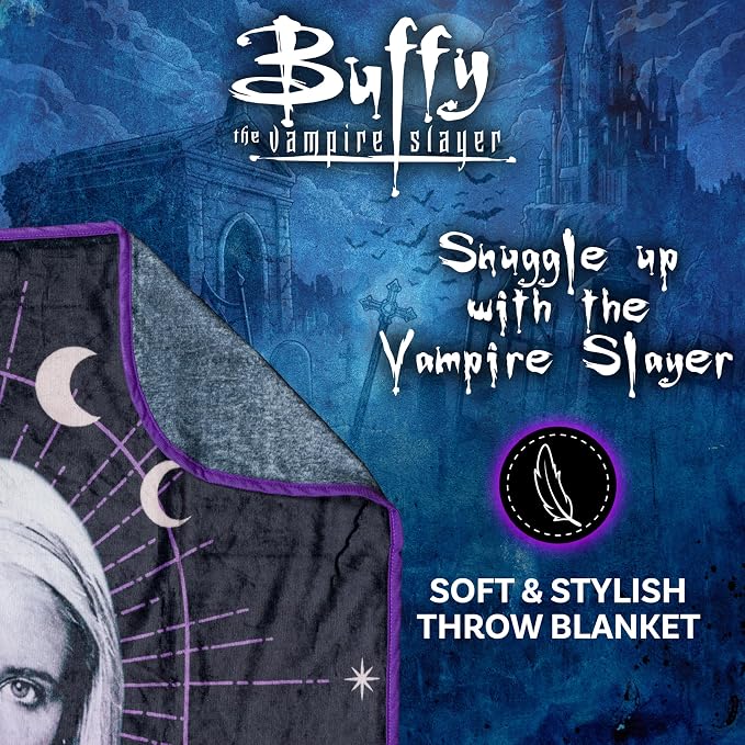 Silver Buffalo Buffy the Vampire Slayer Moon, Fleece Throw Blanket, 45x60in | The Chosen One, Phases, Soft and Cozy, 180 GSM